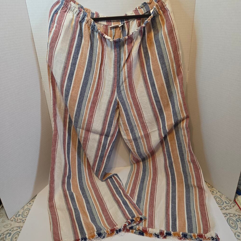 Cato multi-color vertical striped pullon wide leg elastic frayed hem pants 14/16